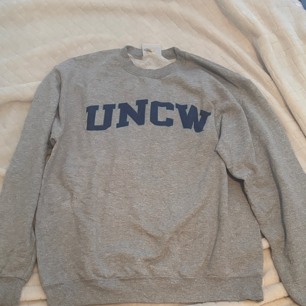 Champion Gray Crewneck Sweater with Navy Print